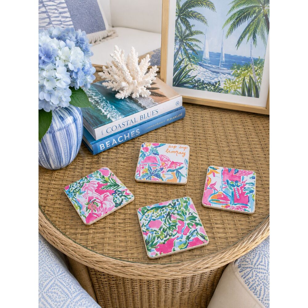 Set Of 4 Handmade Coasters Preppy Coastal Cottage Beachy Entertaining Hostess